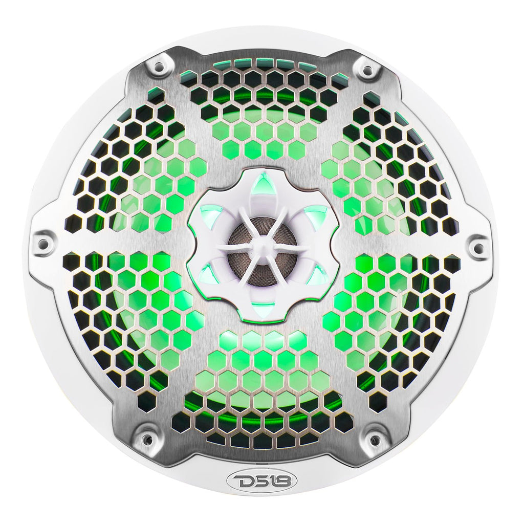 DS18 NXL-8M/WH HYDRO 8" 125W RMS 2-Way Marine Speakers with RGB LED Lighting & Stainless-Steel Mesh Grilles, White, Pair