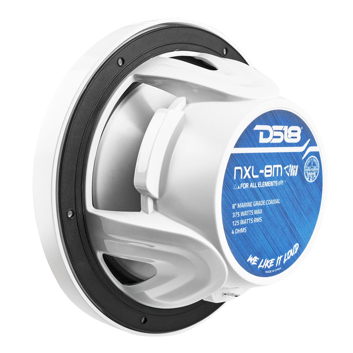 DS18 NXL-8M/WH HYDRO 8" 125W RMS 2-Way Marine Speakers with RGB LED Lighting & Stainless-Steel Mesh Grilles, White, Pair