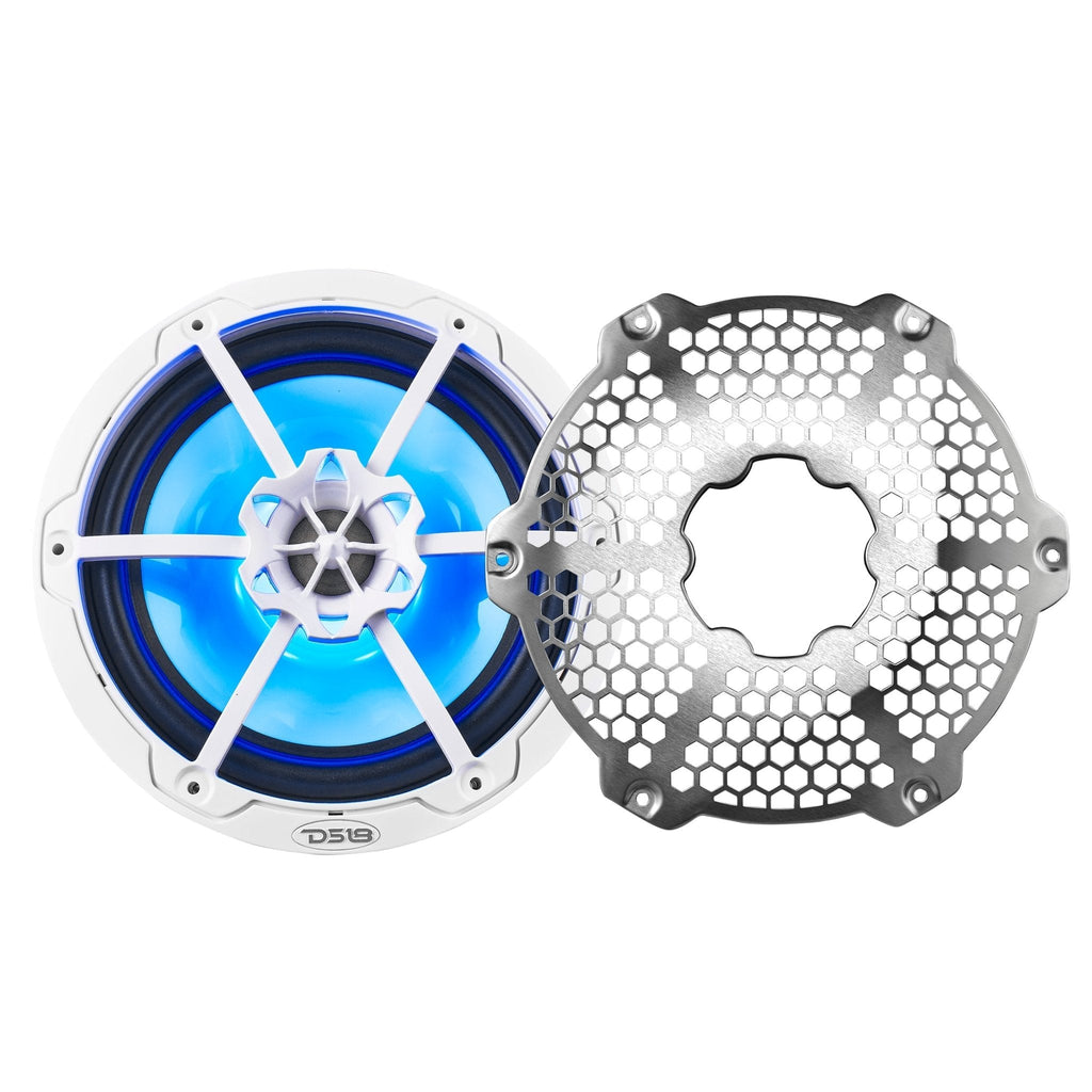 DS18 NXL-8M/WH HYDRO 8" 125W RMS 2-Way Marine Speakers with RGB LED Lighting & Stainless-Steel Mesh Grilles, White, Pair