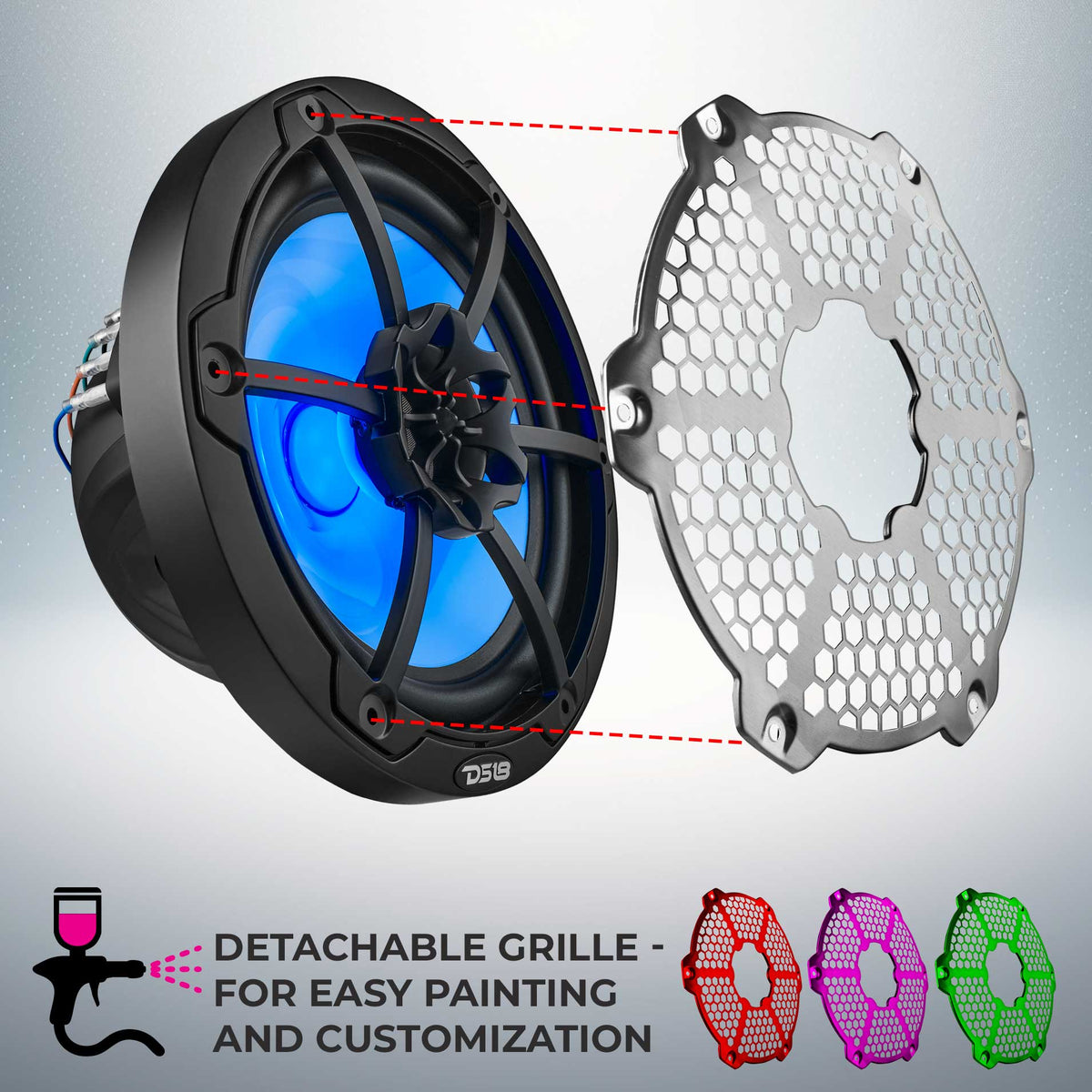 DS18 NXL-8M/BK HYDRO 8" 125W RMS 4-Ohm 2-Way Marine Coaxial Speakers with RGB LED Lighting, Black Metal-Mesh Grilles, Pair