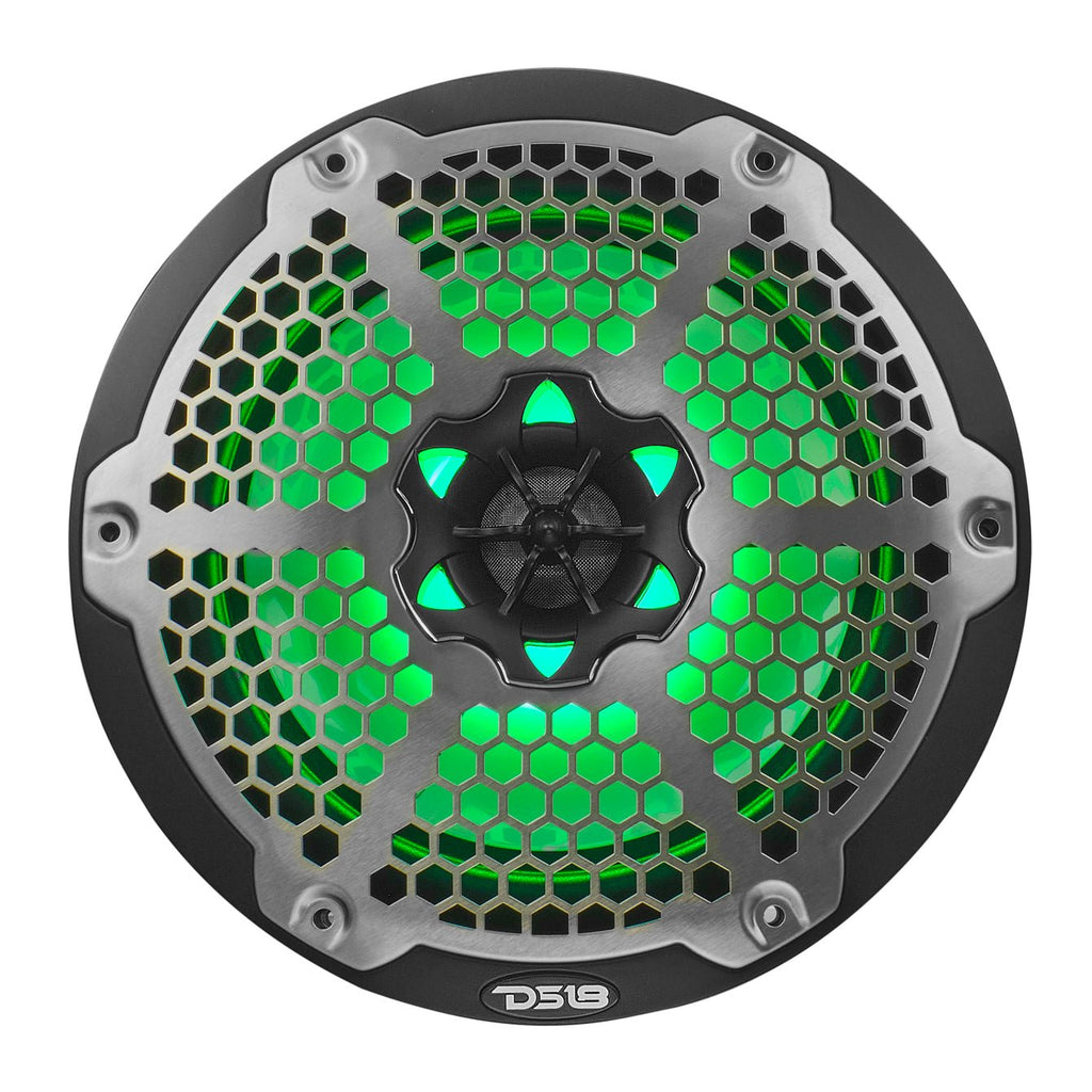 DS18 NXL-8M/BK HYDRO 8" 125W RMS 4-Ohm 2-Way Marine Coaxial Speakers with RGB LED Lighting, Black Metal-Mesh Grilles, Pair
