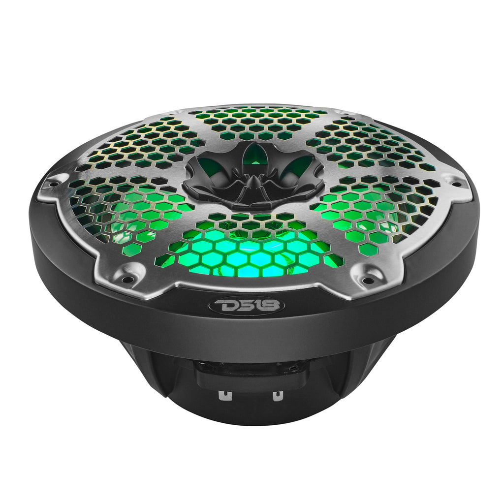 DS18 NXL-8M/BK HYDRO 8" 125W RMS 4-Ohm 2-Way Marine Coaxial Speakers with RGB LED Lighting, Black Metal-Mesh Grilles, Pair