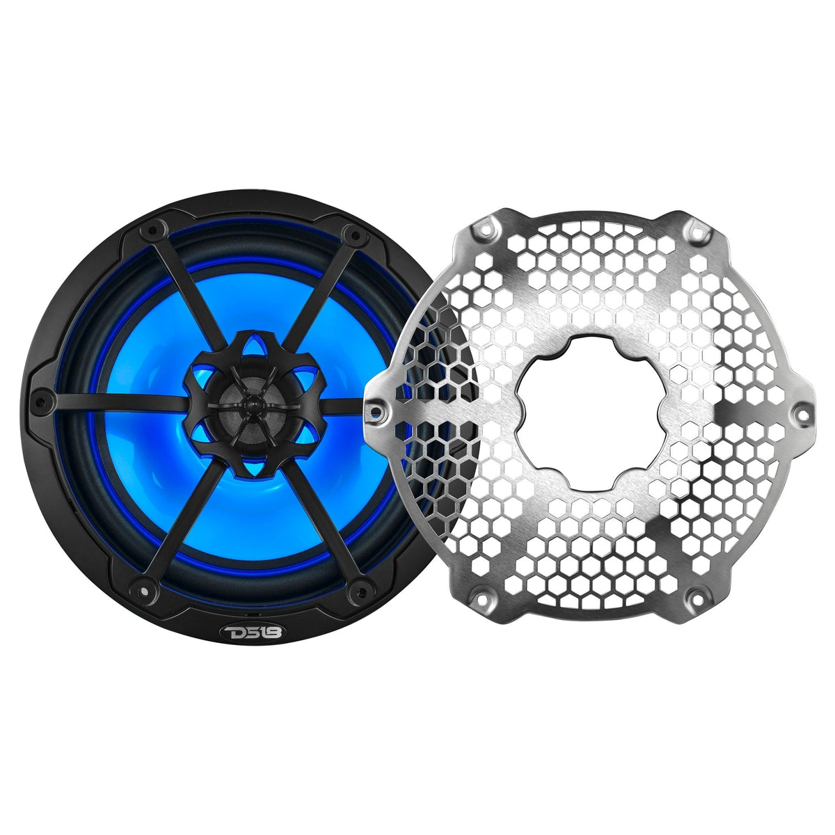 DS18 NXL-8M/BK HYDRO 8" 125W RMS 4-Ohm 2-Way Marine Coaxial Speakers with RGB LED Lighting, Black Metal-Mesh Grilles, Pair