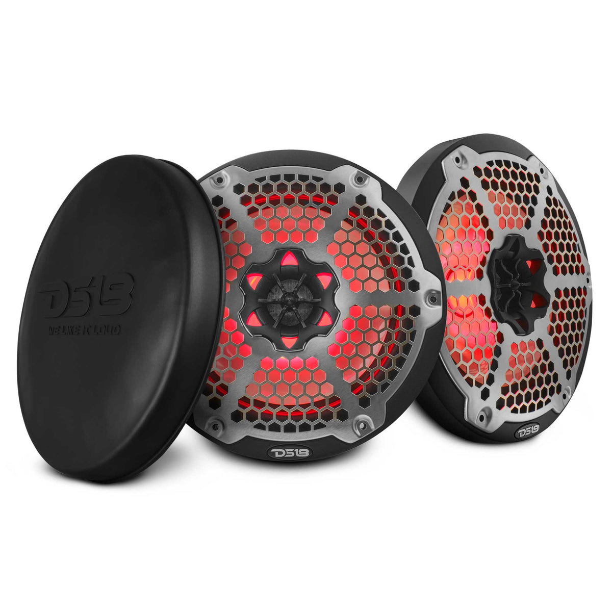 DS18 NXL-8M/BK HYDRO 8" 125W RMS 4-Ohm 2-Way Marine Coaxial Speakers with RGB LED Lighting, Black Metal-Mesh Grilles, Pair