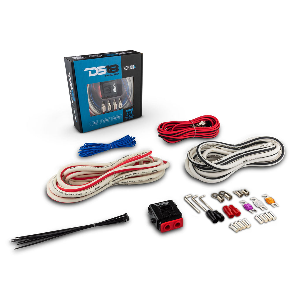 DS18 MOFCKIT4 HYDRO 4 AWG Marine-Grade Tinned OFC Amplifier Wiring Kit, White
