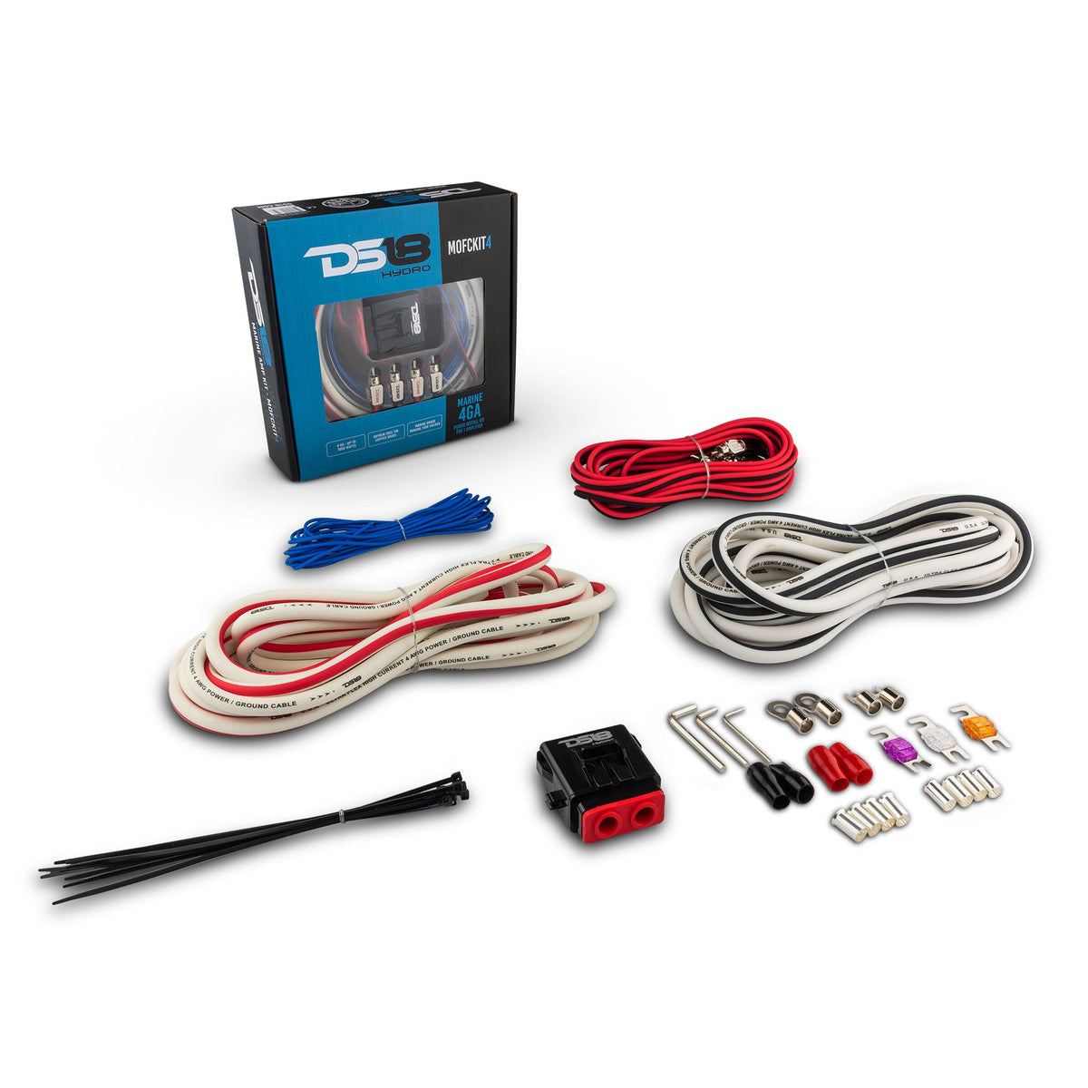 DS18 MOFCKIT4 HYDRO 4 AWG Marine-Grade Tinned OFC Amplifier Wiring Kit, White