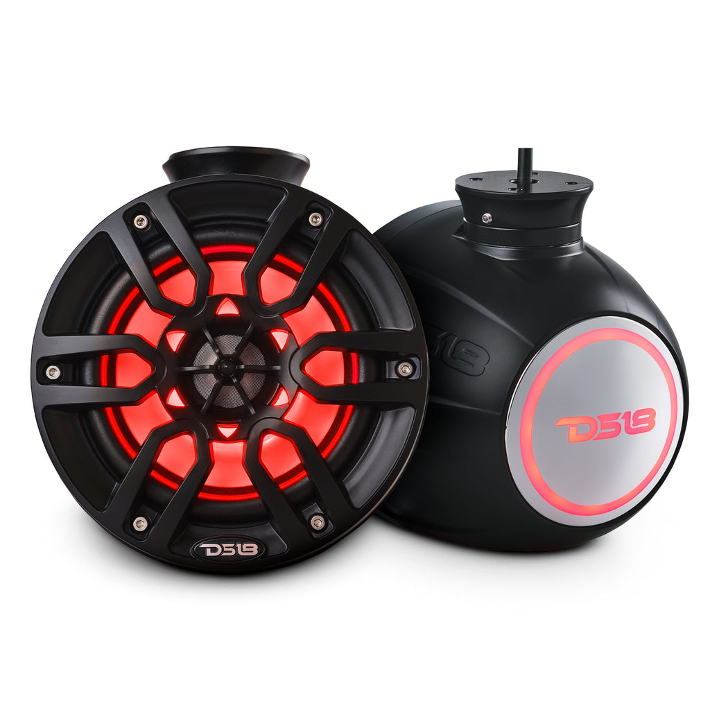 DS18 NXL-PS6BK HYDRO NXL 6.5" 100W RMS Short Marine Tower Speaker Pods with RGB LED Lighting, Black, Pair