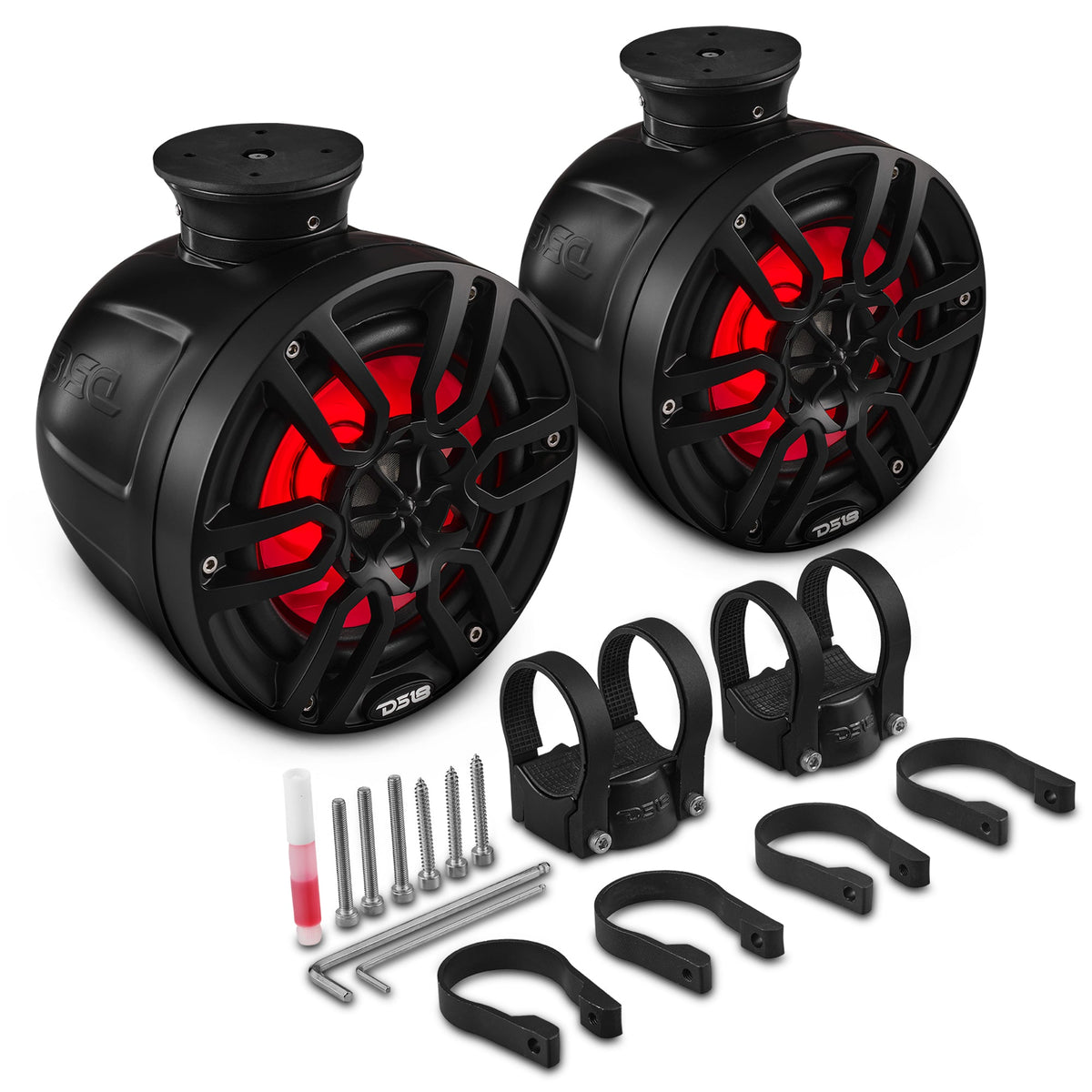 DS18 NXL-PS6BK HYDRO NXL 6.5" 100W RMS Short Marine Tower Speaker Pods with RGB LED Lighting, Black, Pair