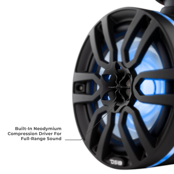 DS18 NXL-X8TP/BK HYDRO 8" 125W RMS Marine Tower Speakers, RGB LED Lighting, Black, Pair
