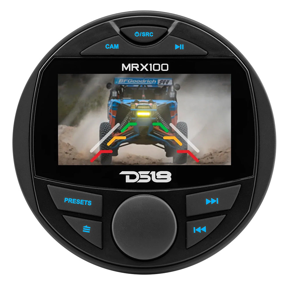 DS18 MRX100 HYDRO Round Marine & Powersports Digital Media Receiver with Bluetooth, 3" color TFT, 2-Zone Audio, 4 x 50W Max