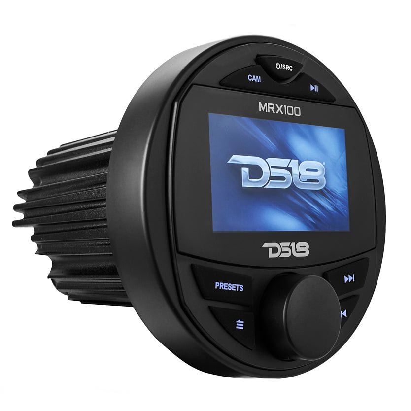 DS18 MRX100 HYDRO Round Marine & Powersports Digital Media Receiver with Bluetooth, 3" color TFT, 2-Zone Audio, 4 x 50W Max