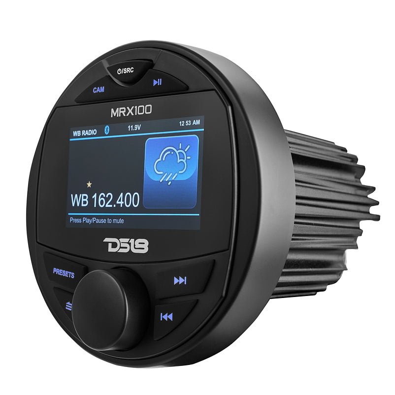 DS18 MRX100 HYDRO Round Marine & Powersports Digital Media Receiver with Bluetooth, 3" color TFT, 2-Zone Audio, 4 x 50W Max