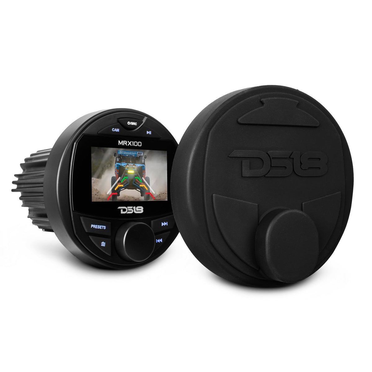 DS18 MRX100 HYDRO Round Marine & Powersports Digital Media Receiver with Bluetooth, 3" color TFT, 2-Zone Audio, 4 x 50W Max