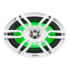 DS18 NXL-69/WH HYDRO 6 x 9" 125W RMS 4-Ohm 2-Way Marine Coaxial Speakers with RGB LED Lighting, White Composite Grilles, Pair