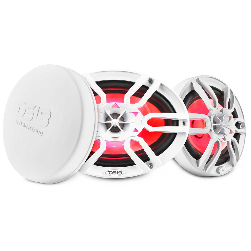 DS18 NXL-69/WH HYDRO 6 x 9" 125W RMS 4-Ohm 2-Way Marine Coaxial Speakers with RGB LED Lighting, White Composite Grilles, Pair