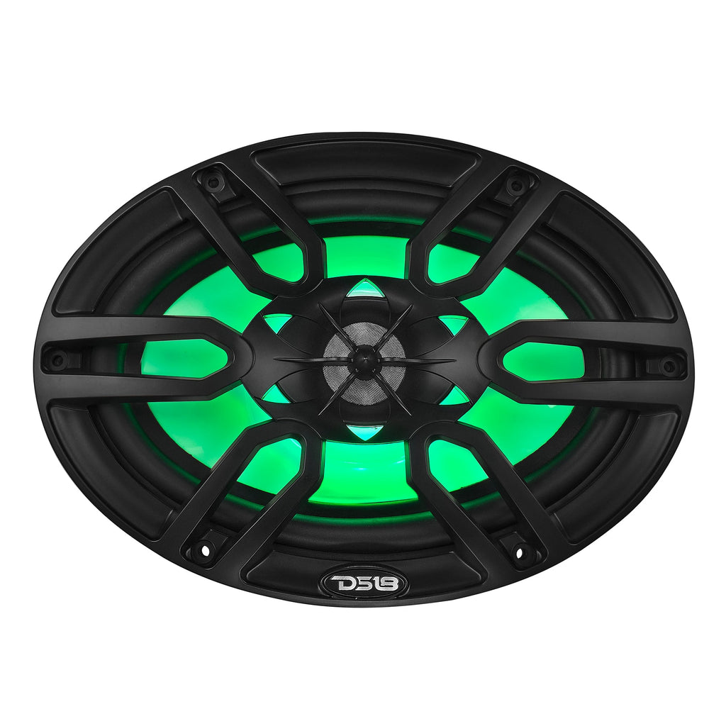 DS18 NXL-69/BK HYDRO 6 x 9" 125W RMS 4-Ohm 2-Way Marine Coaxial Speakers with RGB LED Lighting, Black Composite Grilles, Pair