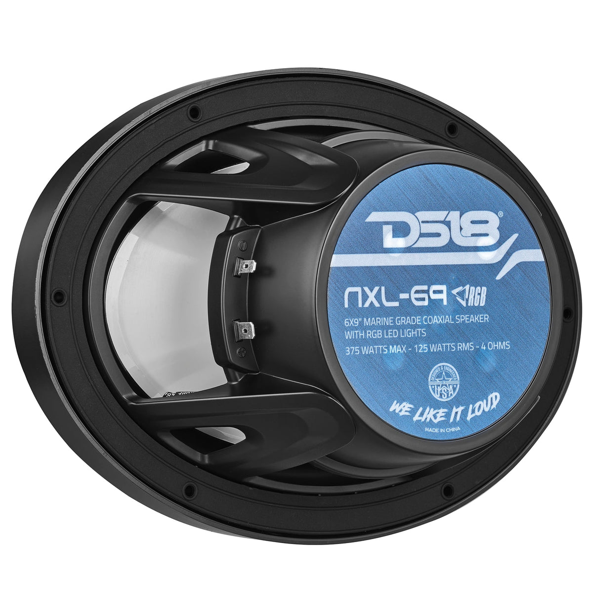 DS18 NXL-69/BK HYDRO 6 x 9" 125W RMS 4-Ohm 2-Way Marine Coaxial Speakers with RGB LED Lighting, Black Composite Grilles, Pair