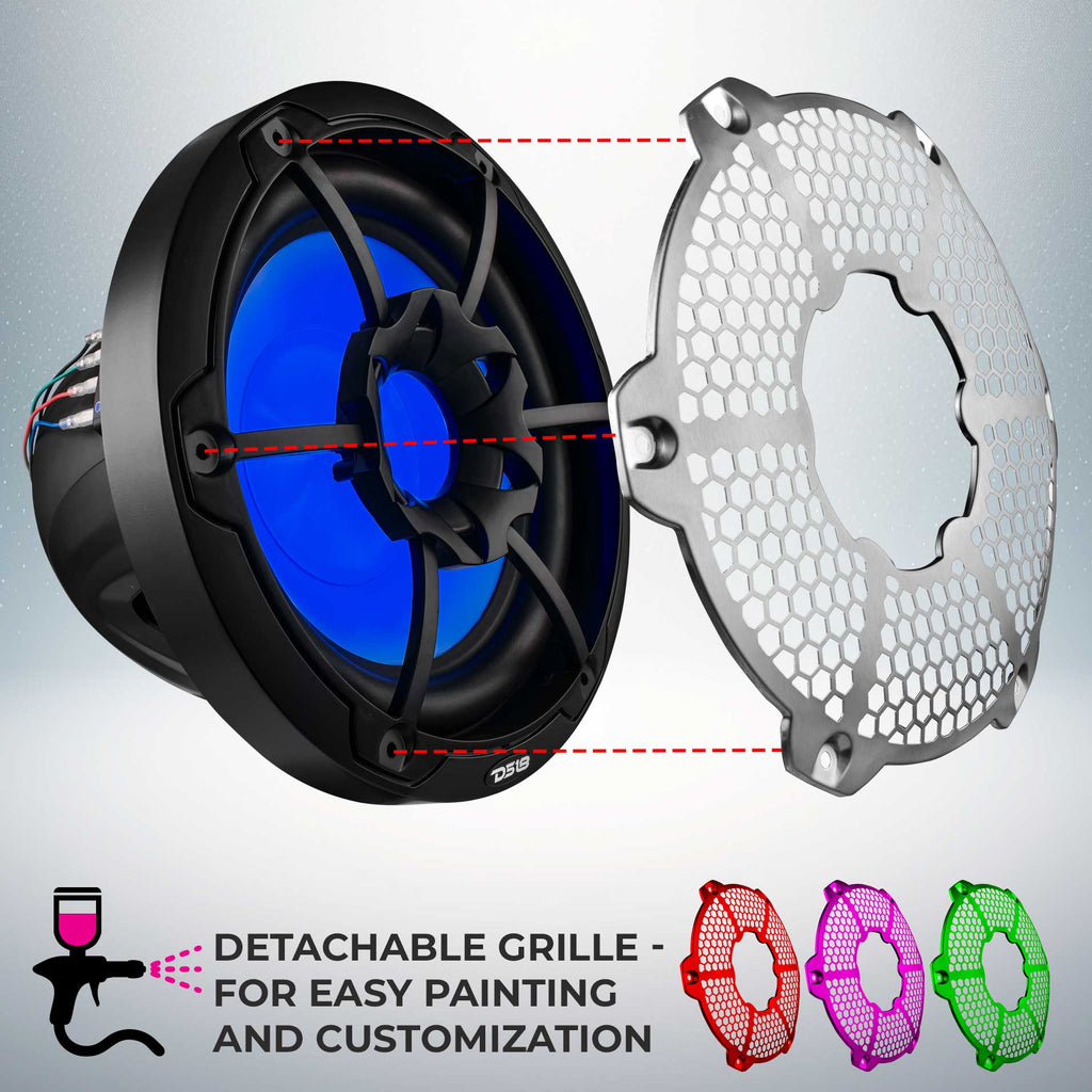 DS18 NXL-10SUB/BK HYDRO 10" 300W RMS 4-Ohm Marine Subwoofer with RGB LED Lighting, Black