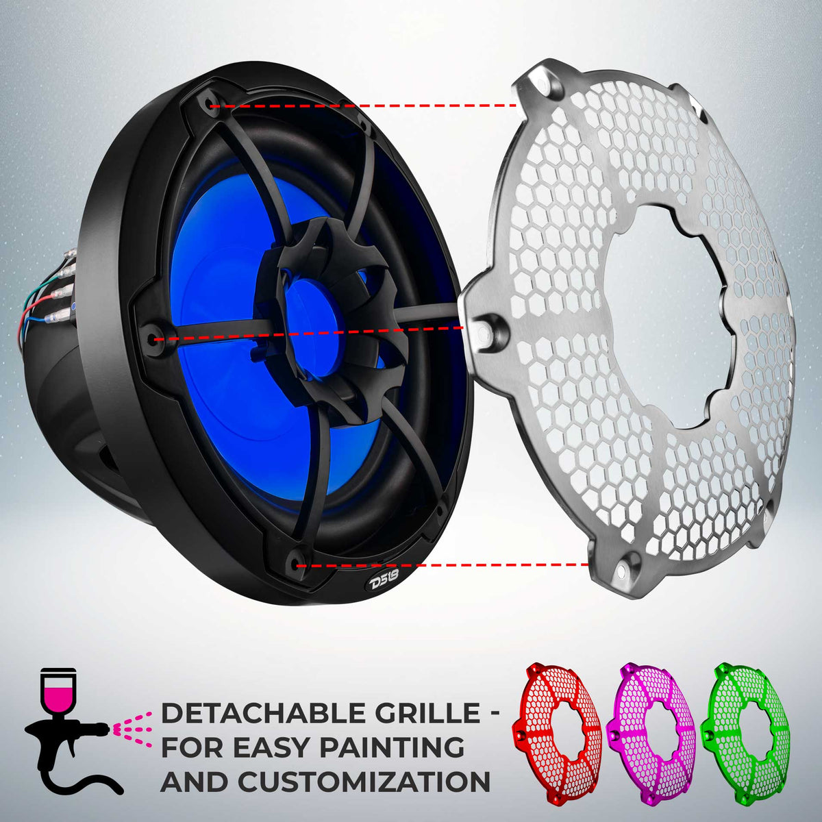 DS18 NXL-10SUB/BK HYDRO 10" 300W RMS 4-Ohm Marine Subwoofer with RGB LED Lighting, Black