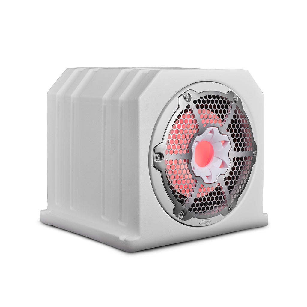 DS18 NXL-10SUBLD/W HYDRO 10" 350W RMS Loaded Marine Subwoofer Enclosure with Passive Radiator and RGB Lighting, White