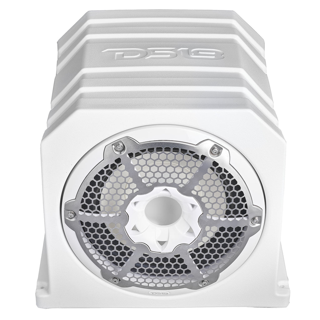 DS18 NXL-10SUBLD/W HYDRO 10" 350W RMS Loaded Marine Subwoofer Enclosure with Passive Radiator and RGB Lighting, White