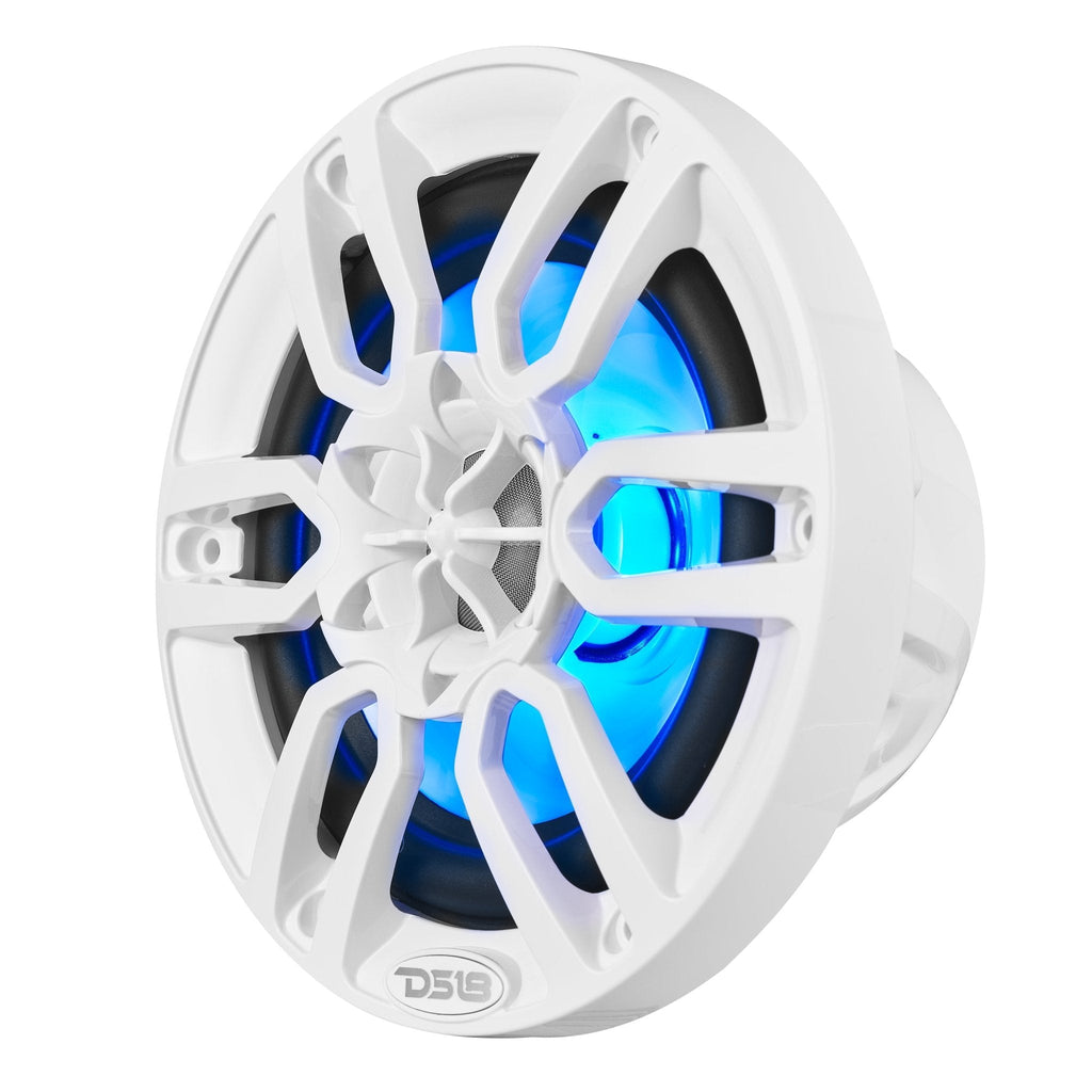 DS18 NXL-6 HYDRO 6.5" 100W RMS 4-Ohm 2-Way Marine Coaxial Speakers with RGB LED Lighting, White Composite Grilles, Pair