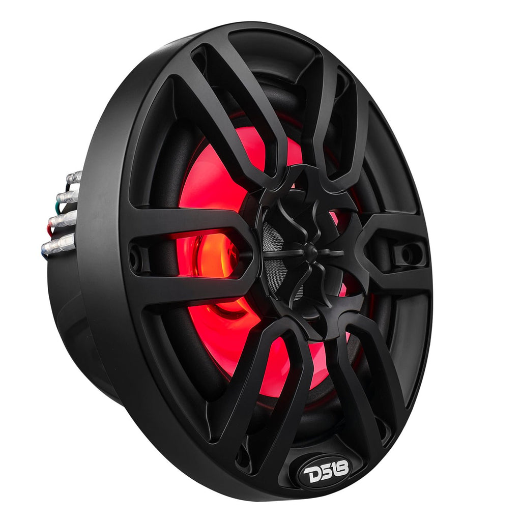 DS18 NXL-6/BK HYDRO 6.5" 100W RMS 4-Ohm 2-Way Marine Coaxial Speakers with RGB LED Lighting, Matte Black Composite Grilles, Pair