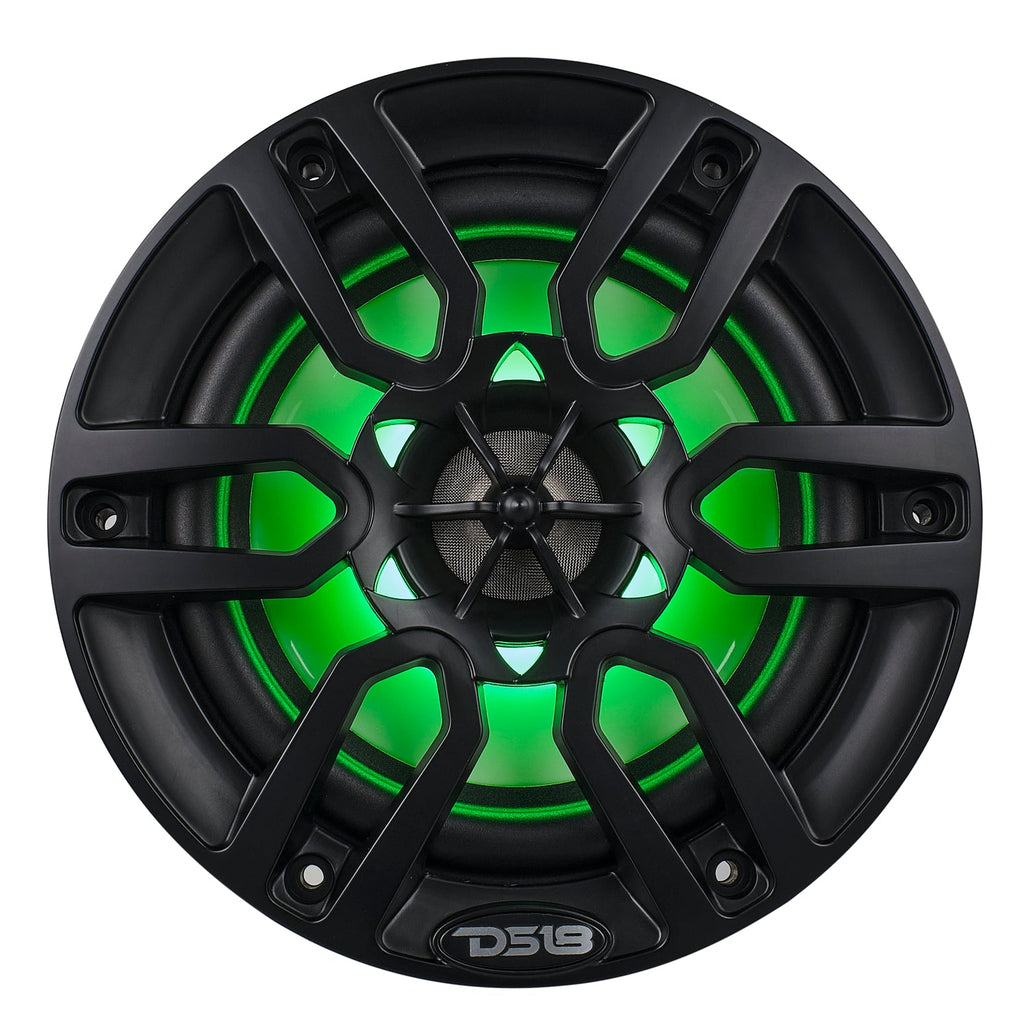 DS18 NXL-6/BK HYDRO 6.5" 100W RMS 4-Ohm 2-Way Marine Coaxial Speakers with RGB LED Lighting, Matte Black Composite Grilles, Pair
