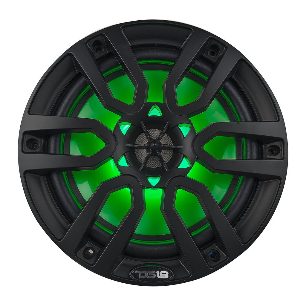 DS18 NXL-8/BK HYDRO 8" 125W RMS 4-Ohm 2-Way Marine Coaxial Speakers with RGB LED Lighting, Matte Black Composite Grilles, Pair