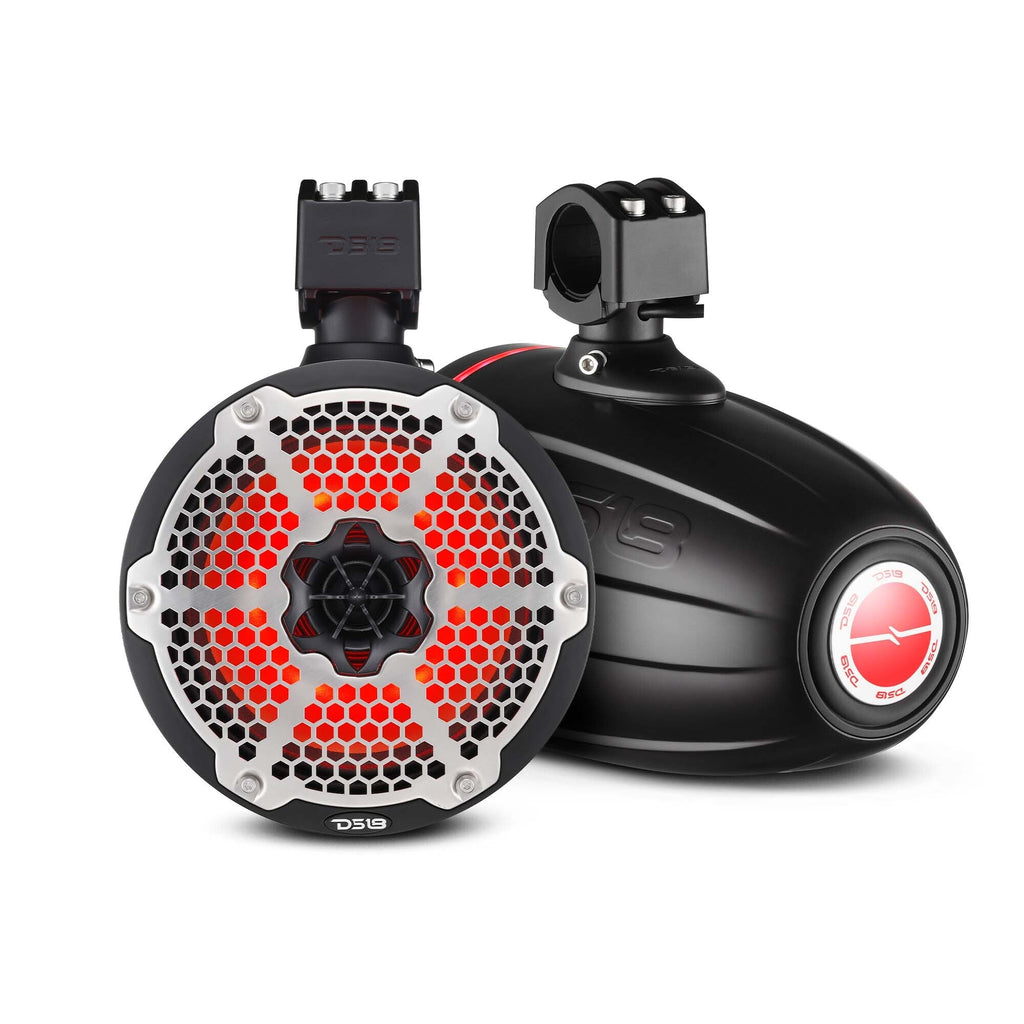 DS18 NXL-X8TPNEO/BK HYDRO 8" 180W RMS Neodymium Marine Tower Speakers with Passive Radiators, RGB LED Lighting, Black, Pair