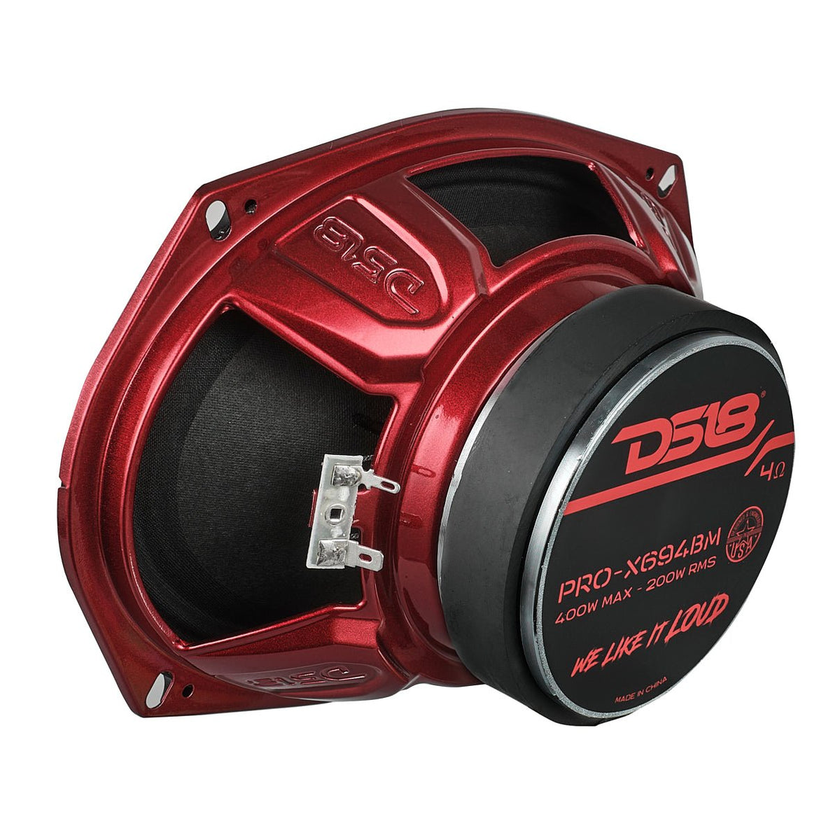 DS18 PRO-X694BM PRO-X 6x9" 200W RMS 4-Ohm Midrange Loudspeaker with Bullet, Red, Single