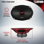 DS18 PRO-X694BM PRO-X 6x9" 200W RMS 4-Ohm Midrange Loudspeaker with Bullet, Red, Single
