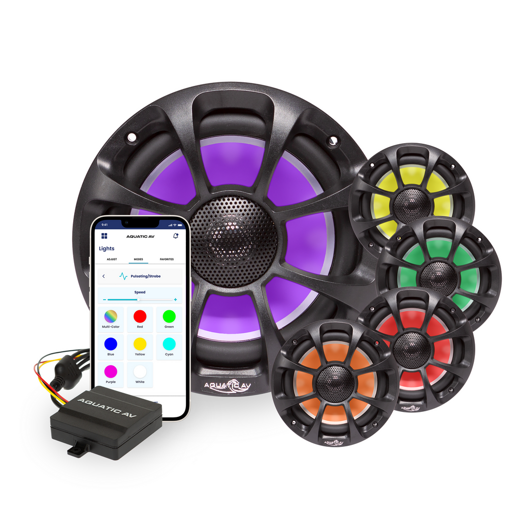 Aquatic AV PRO Sport 6.5" 60W RMS IP65 RGB Marine Coaxial Speakers, Black, Pair (PX652)