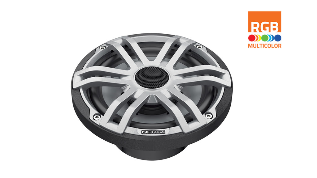 Hertz HEX 6.5 S-LD-G 6.5" 50W RMS 4-Ohm Marine Sport Coaxial Speakers with RGB LED Lighting, Grey, Pair (78040375)