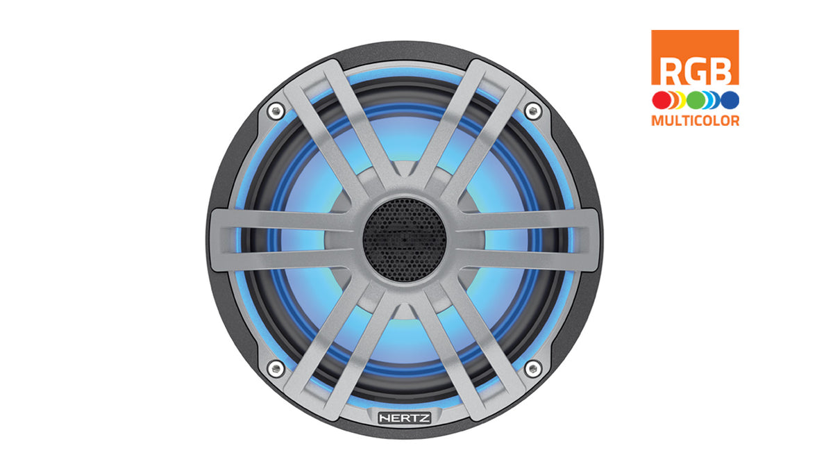 Hertz HEX 6.5 S-LD-G 6.5" 50W RMS 4-Ohm Marine Sport Coaxial Speakers with RGB LED Lighting, Grey, Pair (78040375)
