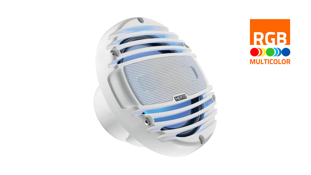 Hertz HMX 6.5 LD-TW 6.5" 75W RMS 4-Ohm 2-Way Marine Coaxial Speakers with RGB LED Lighting, Total White Grilles, Pair (78040301)