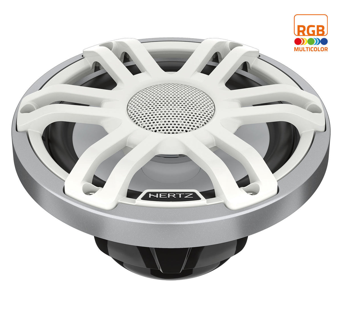 Hertz HMX 6.5 S-LD-SW 6.5" 75W RMS 4-Ohm 2-Way Marine Coaxial Speakers with RGB LED Lighting, Sport Silver-White Grilles, Pair (78040316)