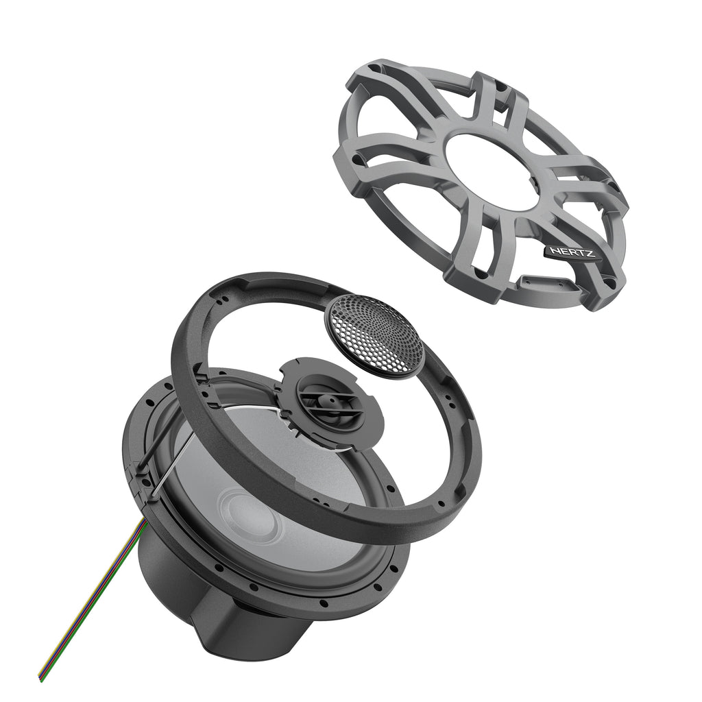 Hertz HMX 7.7 S-LD-G.2 7.7" 100W RMS 4-Ohm 2-Way Marine Coaxial Speakers with RGB LED Lighting, Sport Gray Grilles, Pair (78040333)