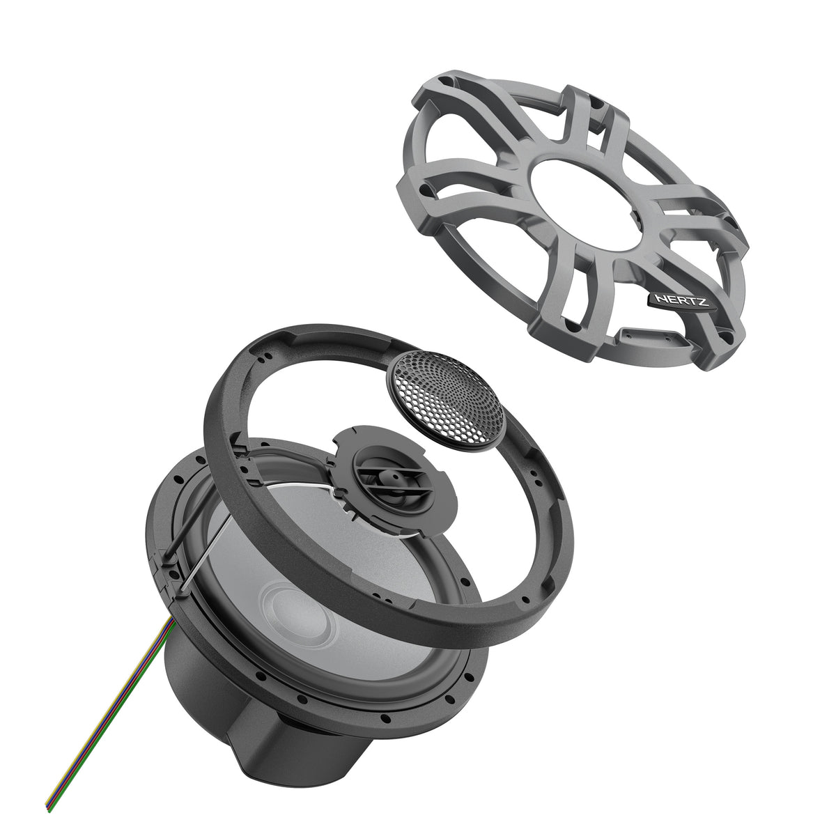 Hertz HMX 7.7 S-LD-G.2 7.7" 100W RMS 4-Ohm 2-Way Marine Coaxial Speakers with RGB LED Lighting, Sport Gray Grilles, Pair (78040333)