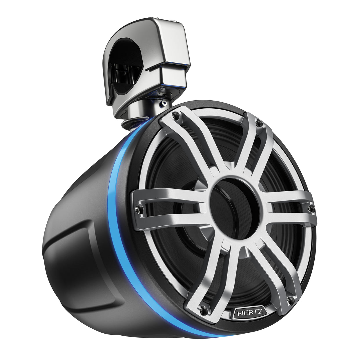 Hertz HTX 8H S-FL-G HTX 8" 200W RMS 4-Ohm Marine Tower Horn-Loaded Compression Driver Speaker with RGB LED Lighting, Flat Mount, Sport Grey, Each (78049012)