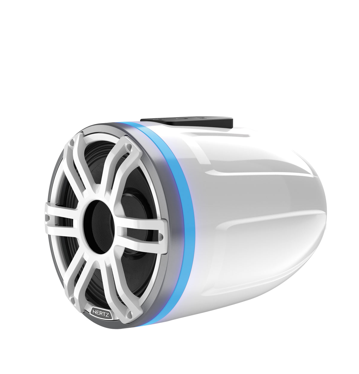 Hertz HTX 8H S-FL-SW HTX 8" 200W RMS 4-Ohm Marine Tower Horn-Loaded Compression Driver Speaker with RGB LED Lighting, Flat Mount, Sport Silver White, Each (78049013)