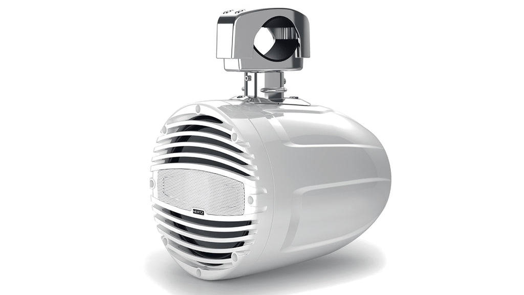 Hertz HTX 8 M-CL-TW.2 HTX 8" 100W RMS 4-Ohm Marine Tower Coaxial Speaker with RGB LED Lighting, Clamp Mount, Total White, Each (78049003)