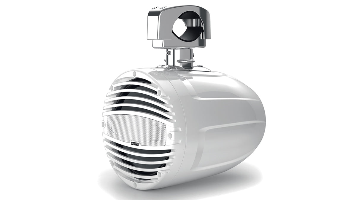 Hertz HTX 8 M-CL-TW.2 HTX 8" 100W RMS 4-Ohm Marine Tower Coaxial Speaker with RGB LED Lighting, Clamp Mount, Total White, Each (78049003)